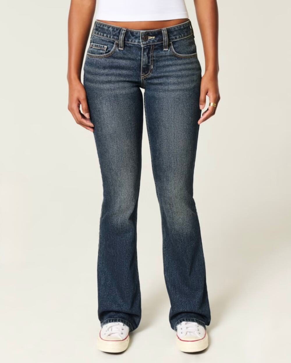 Hollister Women's Dark Wash Low Rise Embroidered Bootcut Denim Jeans Size 27